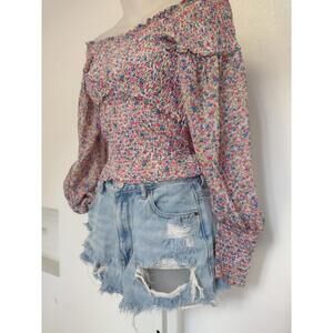 BB Dakota Steve Madden Y2K Elastic Bandage Floral Top Sheer Sleeves Sz S